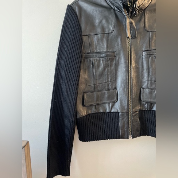 Tristan & Iseut Leather Jacket With Knit Ribbed Sleeves - Picture 7 of 15